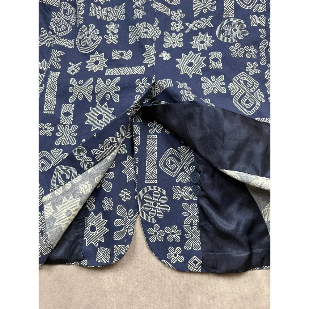 VTG Tori Richard Honolulu Indigo Blue Tribal Print Cotton Blazer Jacket N/S HK